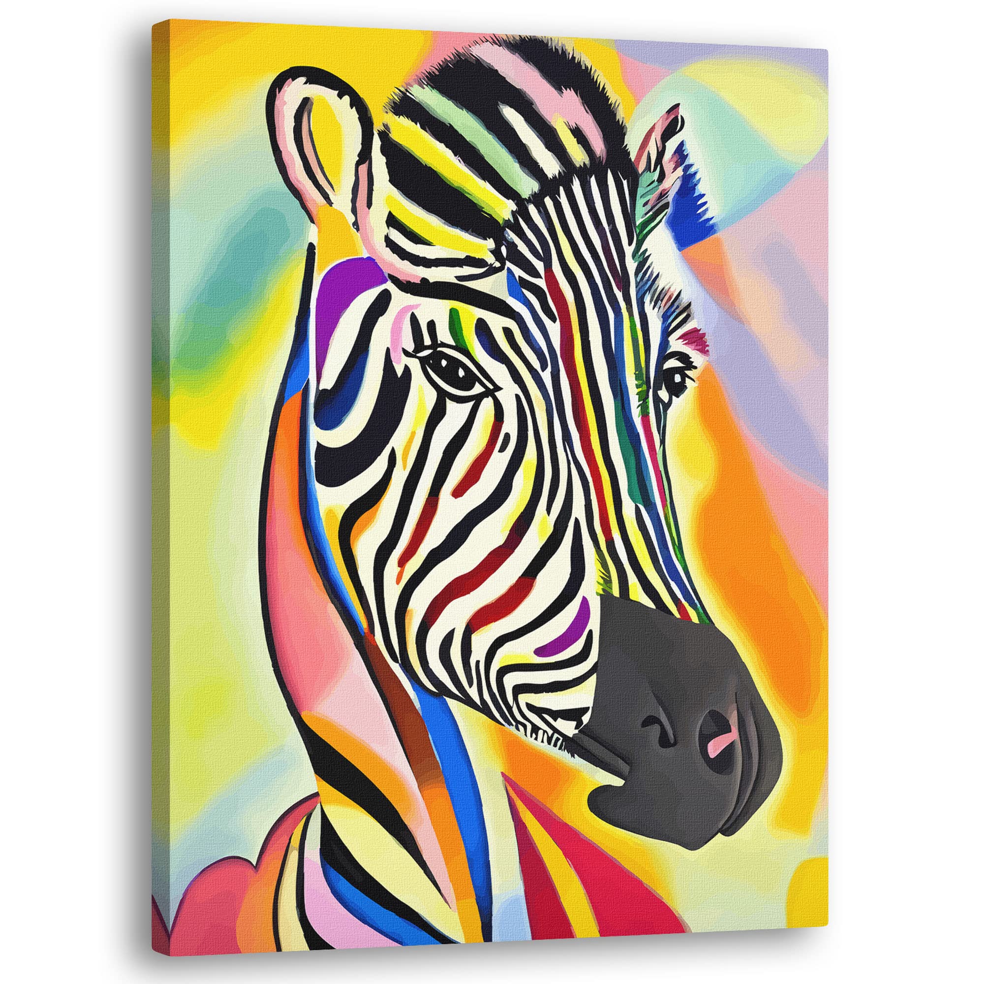 Colorfully-striped abstract zebra head shown in portrait for the 'Zebra Art' collection