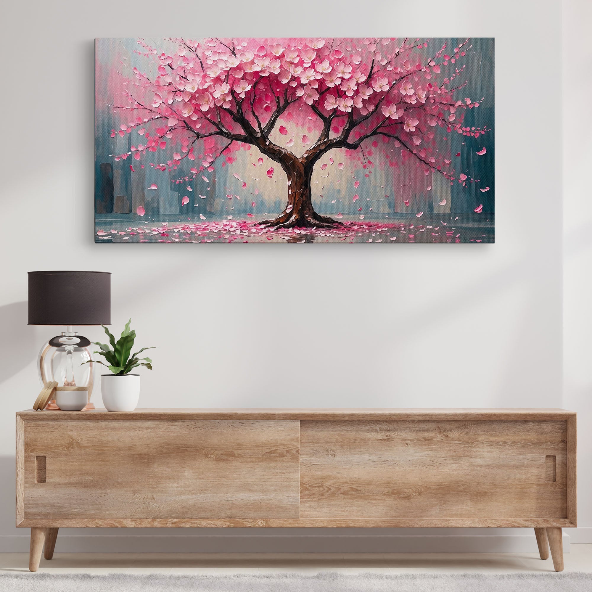Panoramic Pink Floral Tree Wall Art