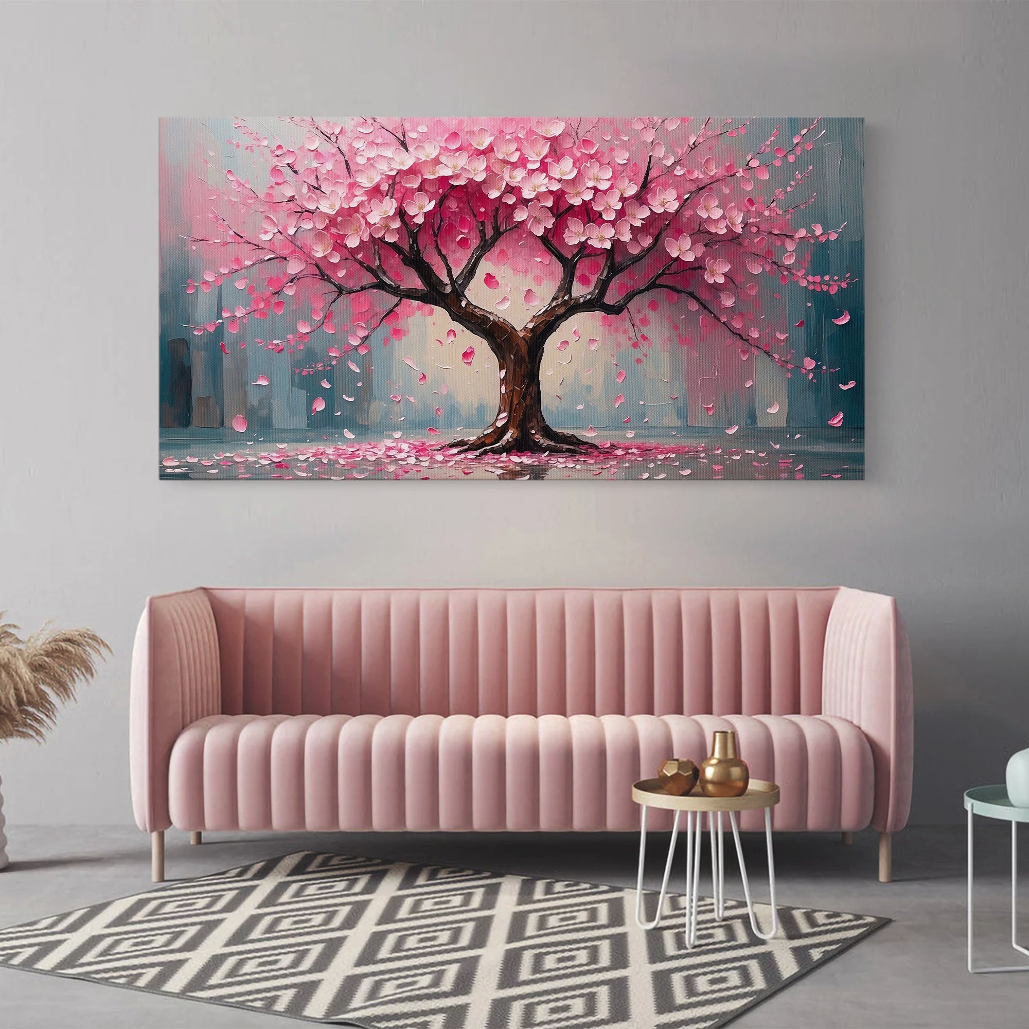 Panoramic Pink Floral Tree Wall Art