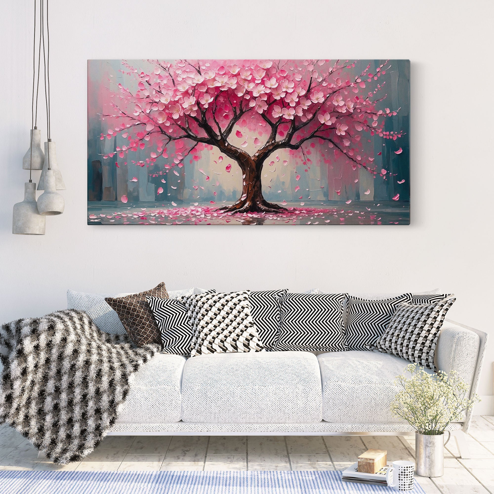 Panoramic Pink Floral Tree Wall Art