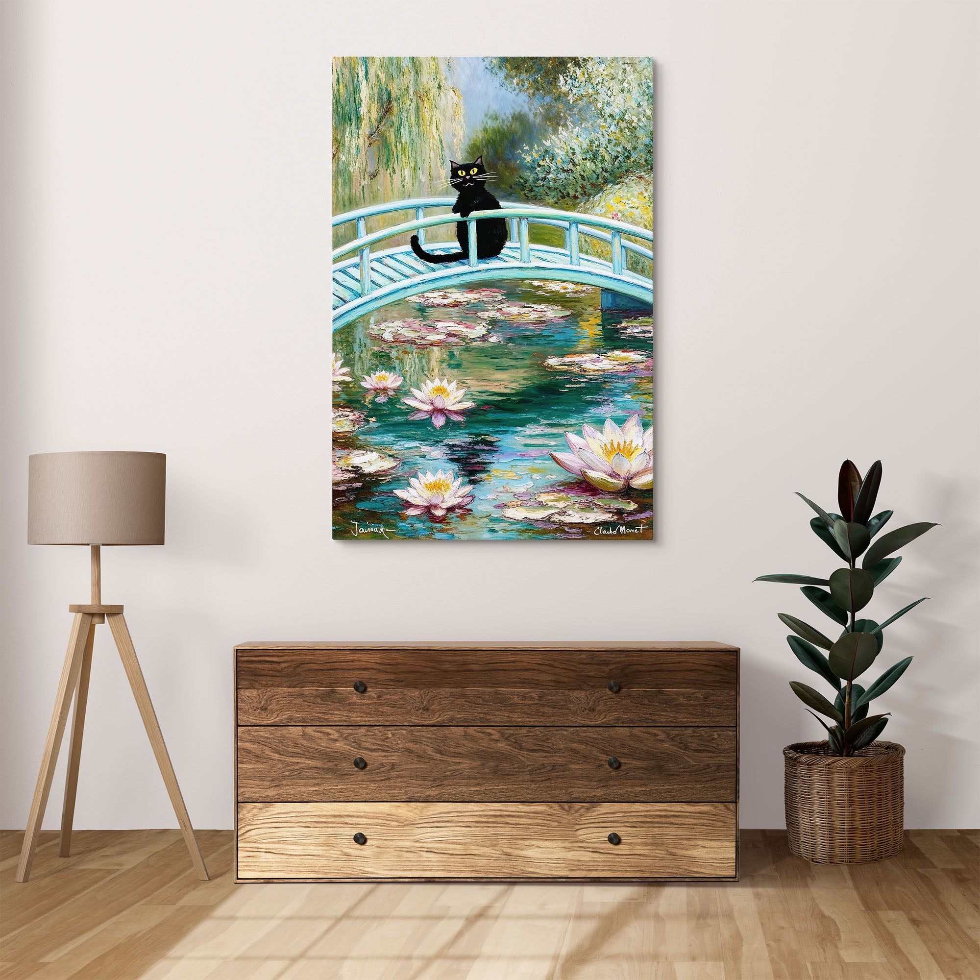 Black Cat Water Lily Art