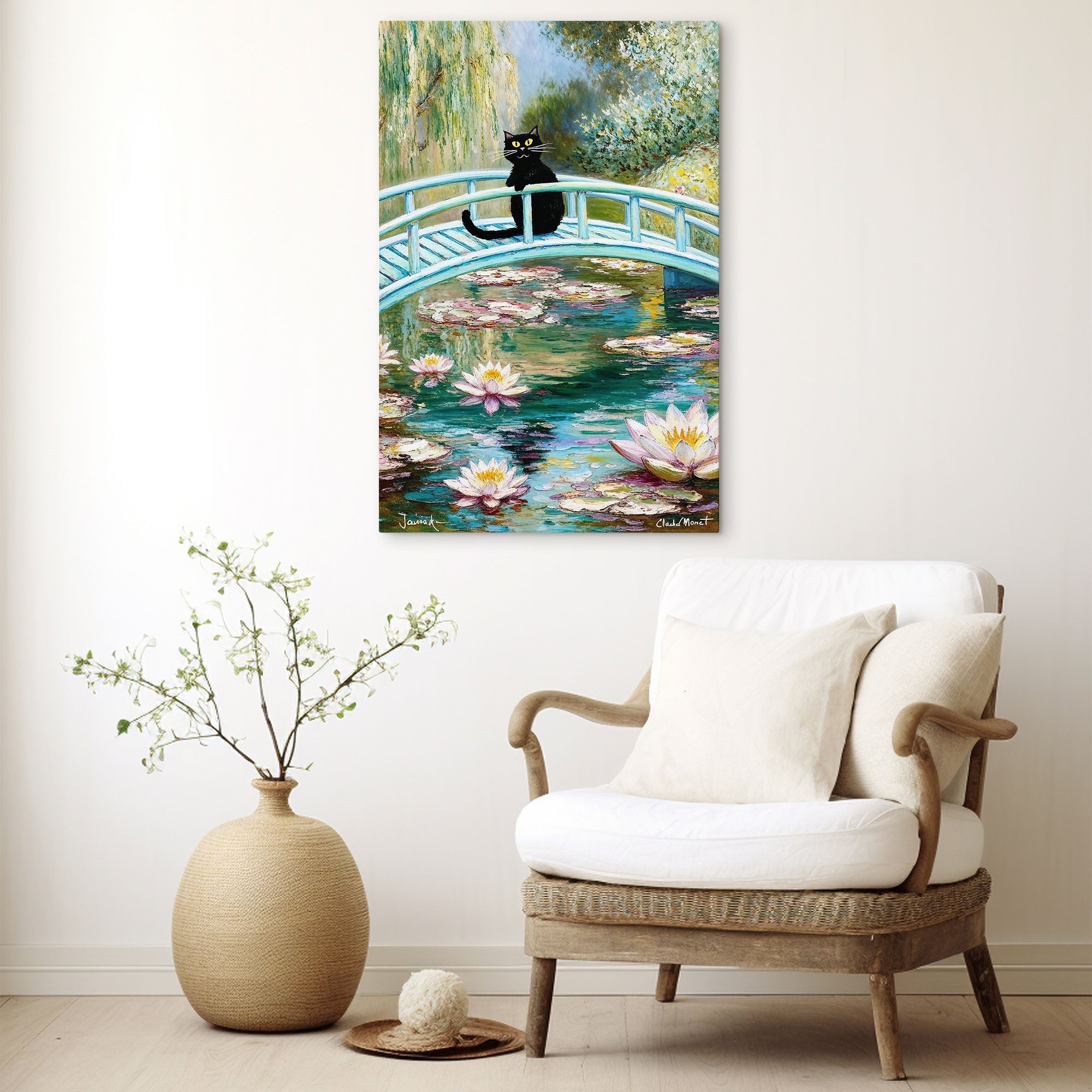 Black Cat Water Lily Art