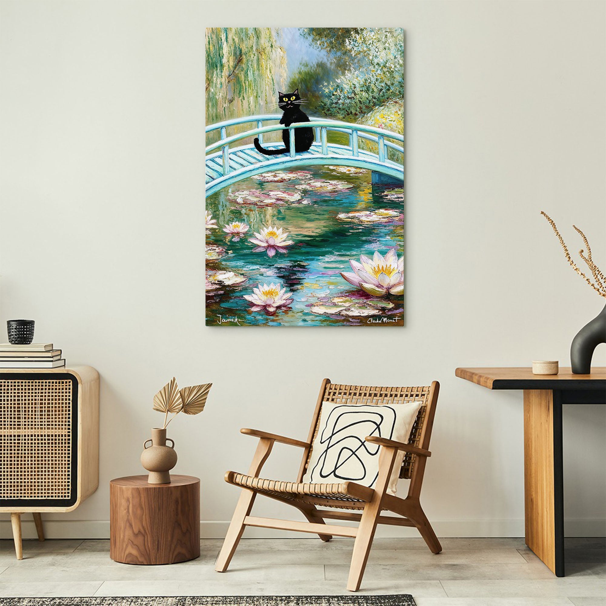 Black Cat Water Lily Art
