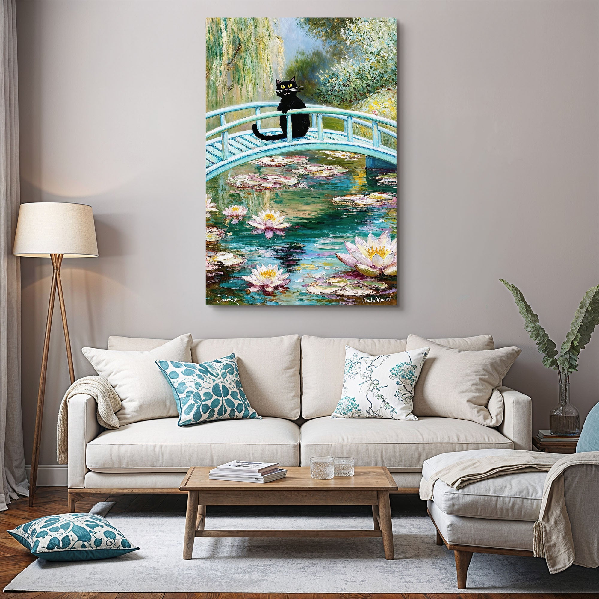 Black Cat Water Lily Art