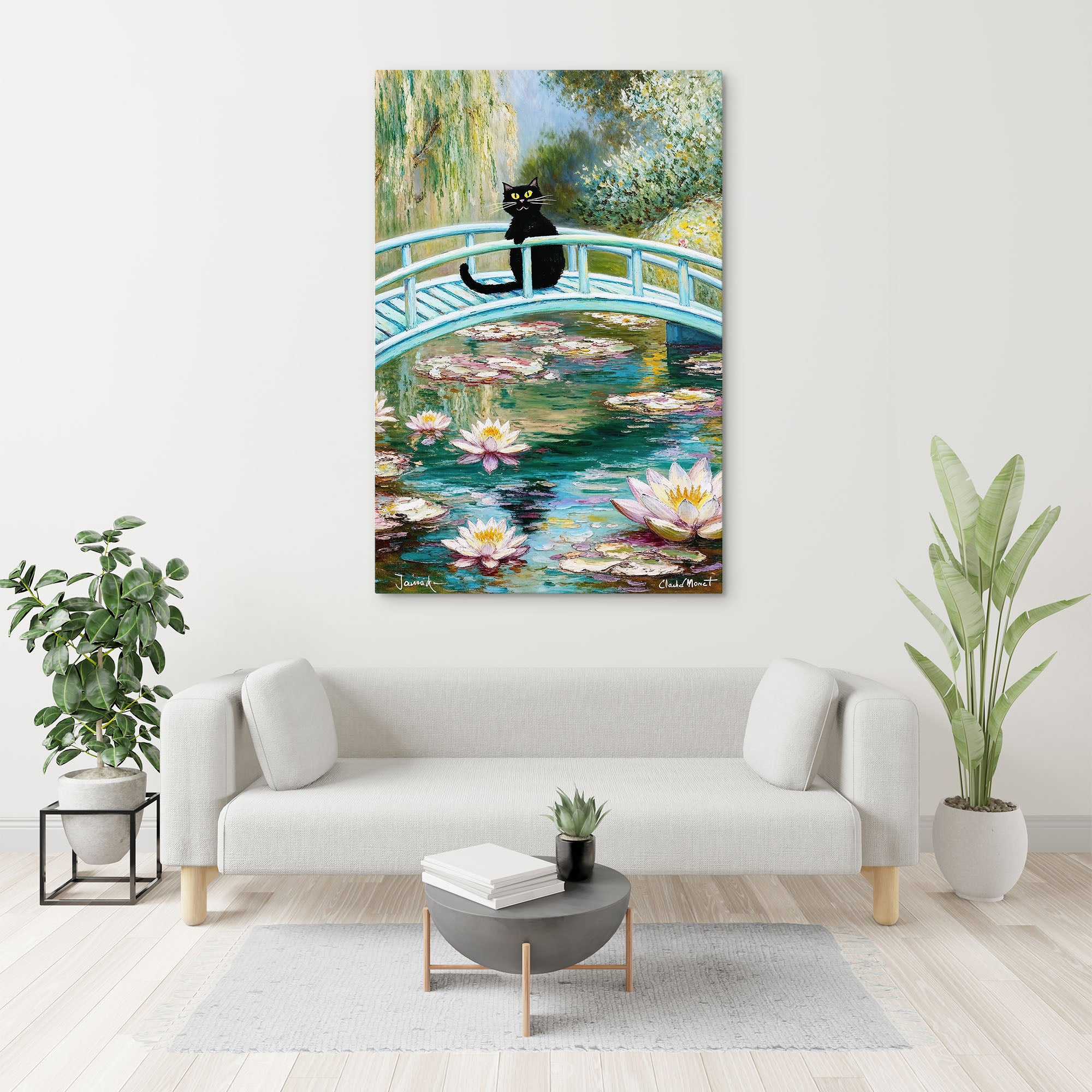 Black Cat Water Lily Art