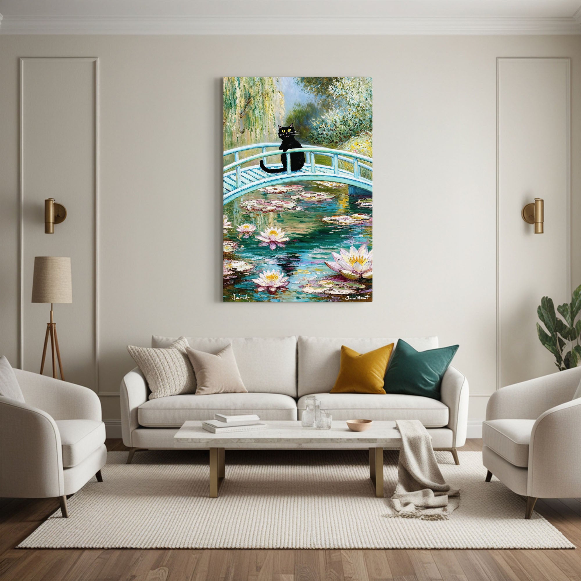 Black Cat Water Lily Art