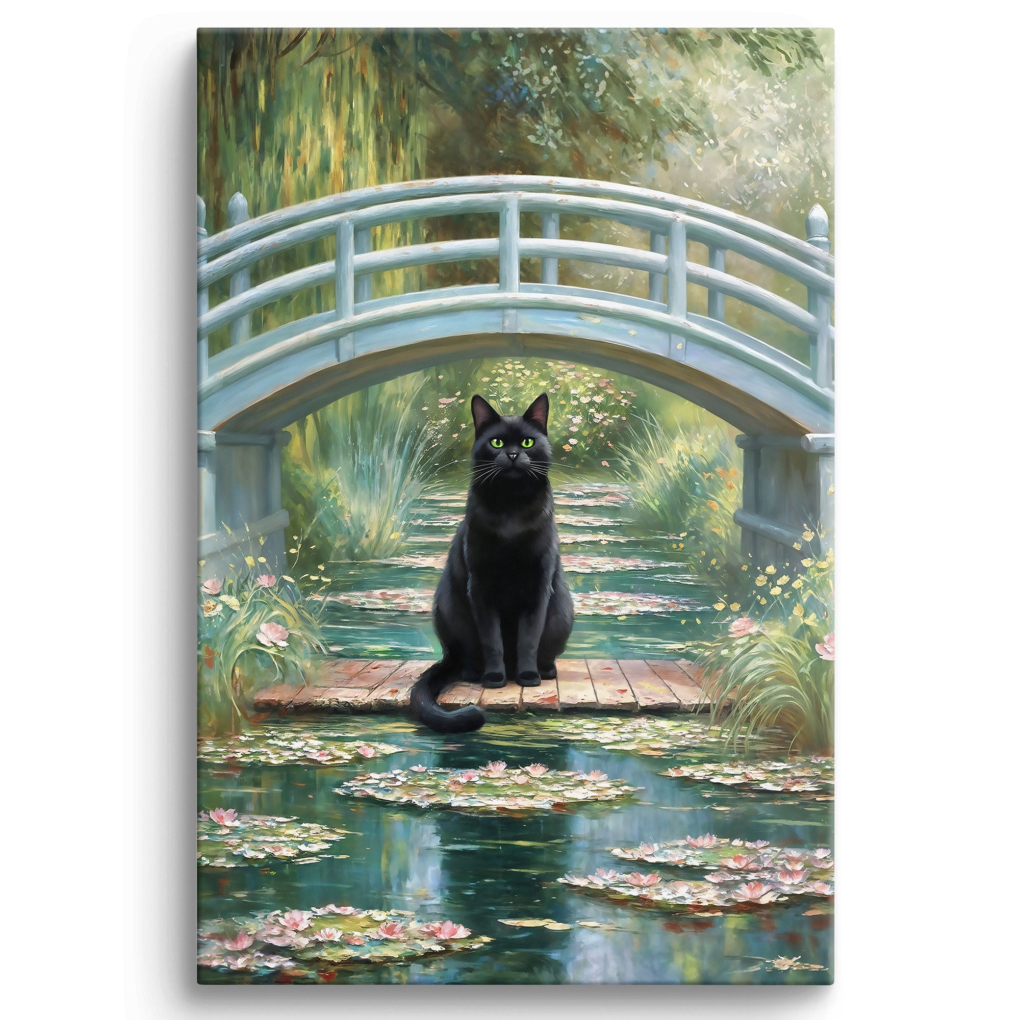 Black Cat Monet Water Lily Art
