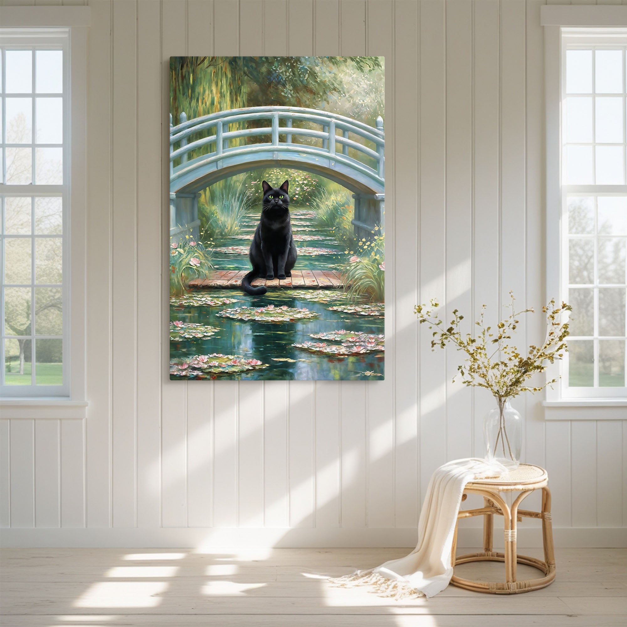 Black Cat Monet Water Lily Art