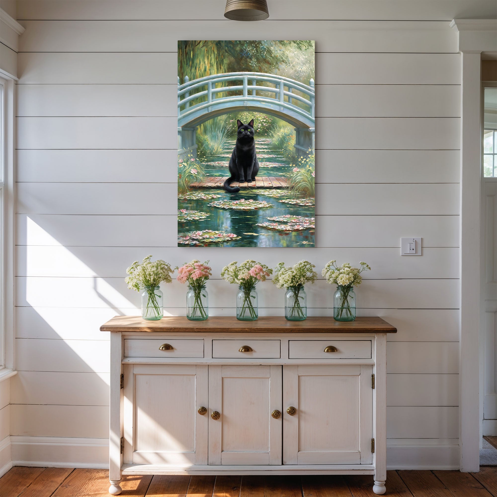 Black Cat Monet Water Lily Art