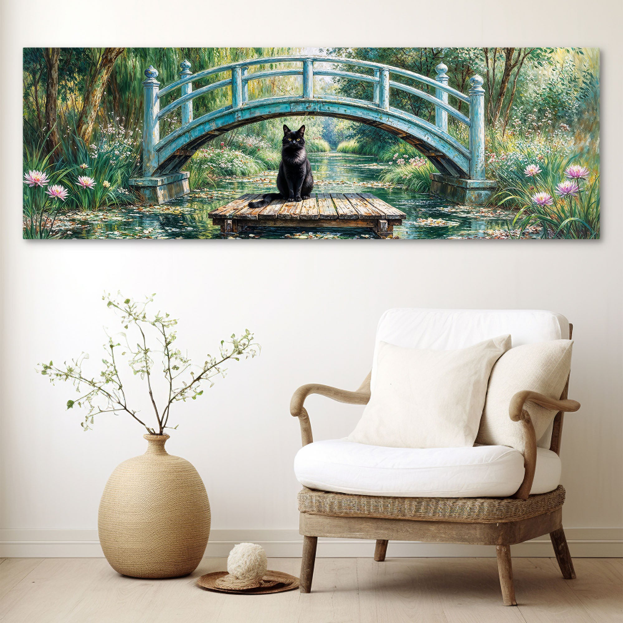Panoramic Black Cat Monet Artwork