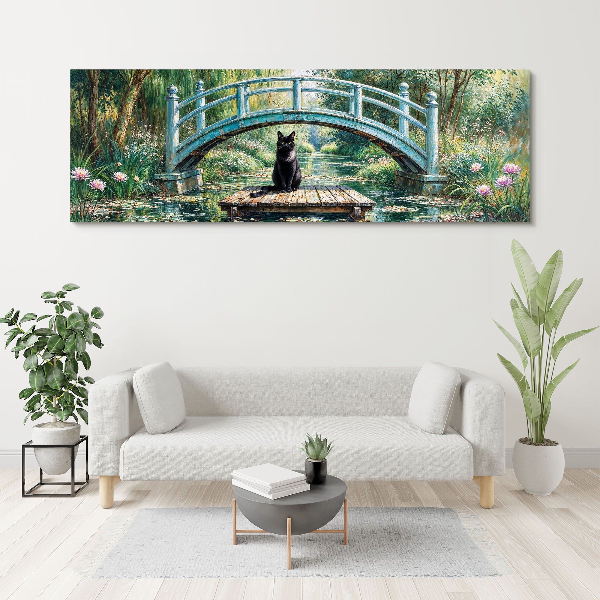 Panoramic Black Cat Monet Artwork
