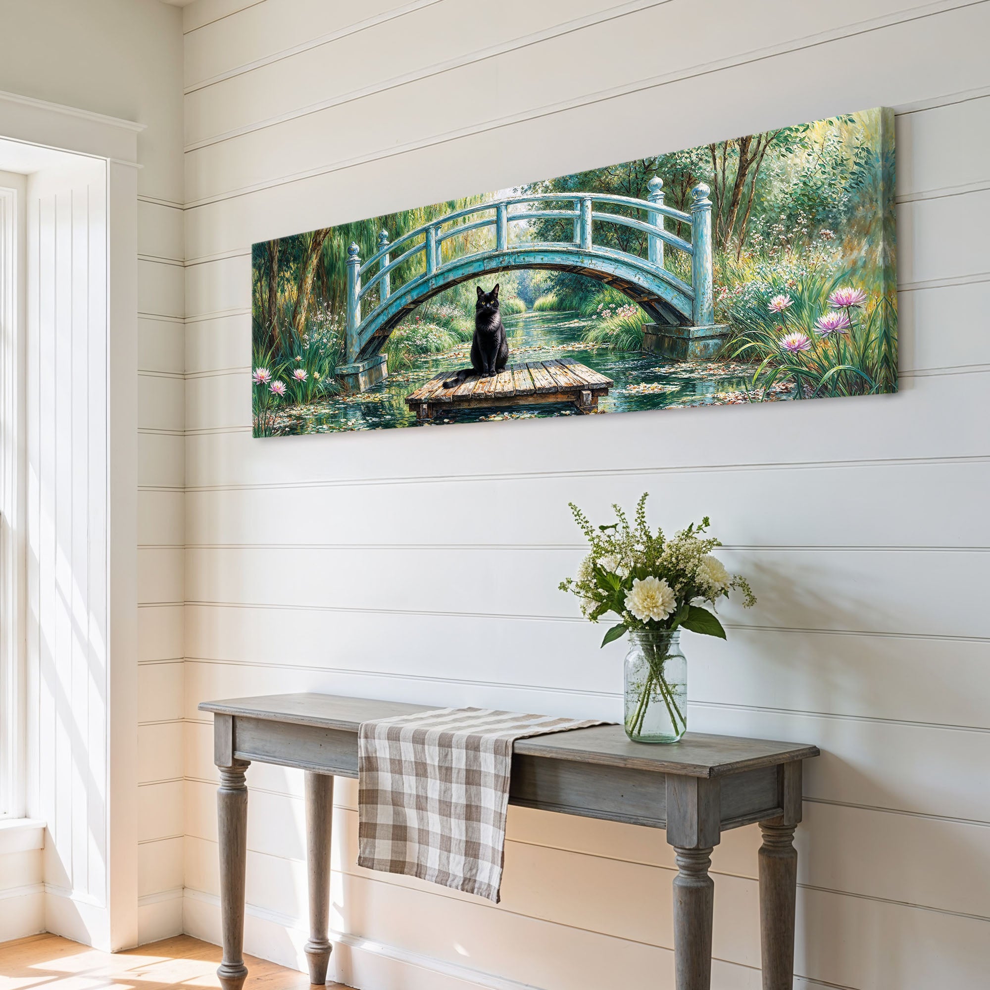 Panoramic Black Cat Monet Artwork
