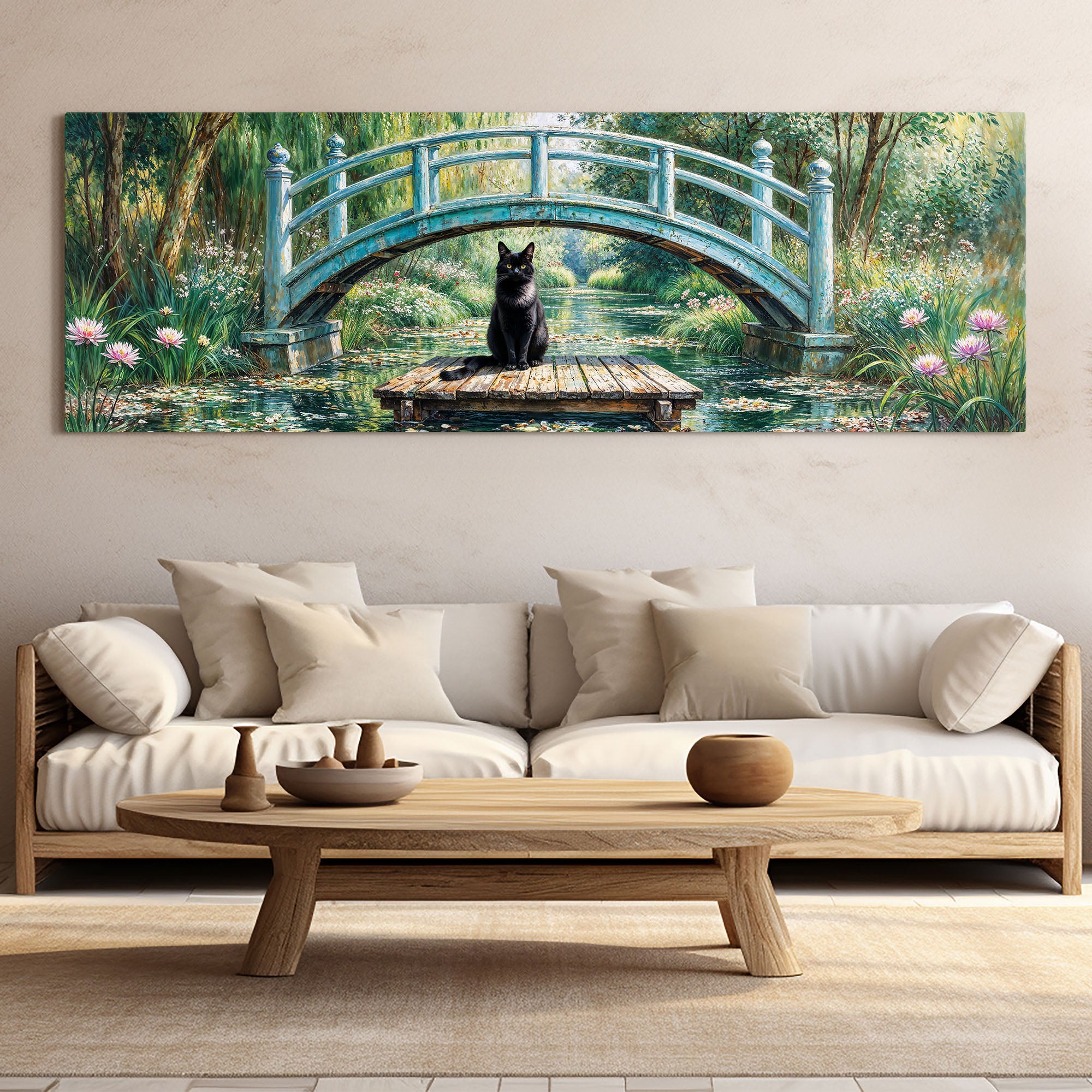 Panoramic Black Cat Monet Artwork