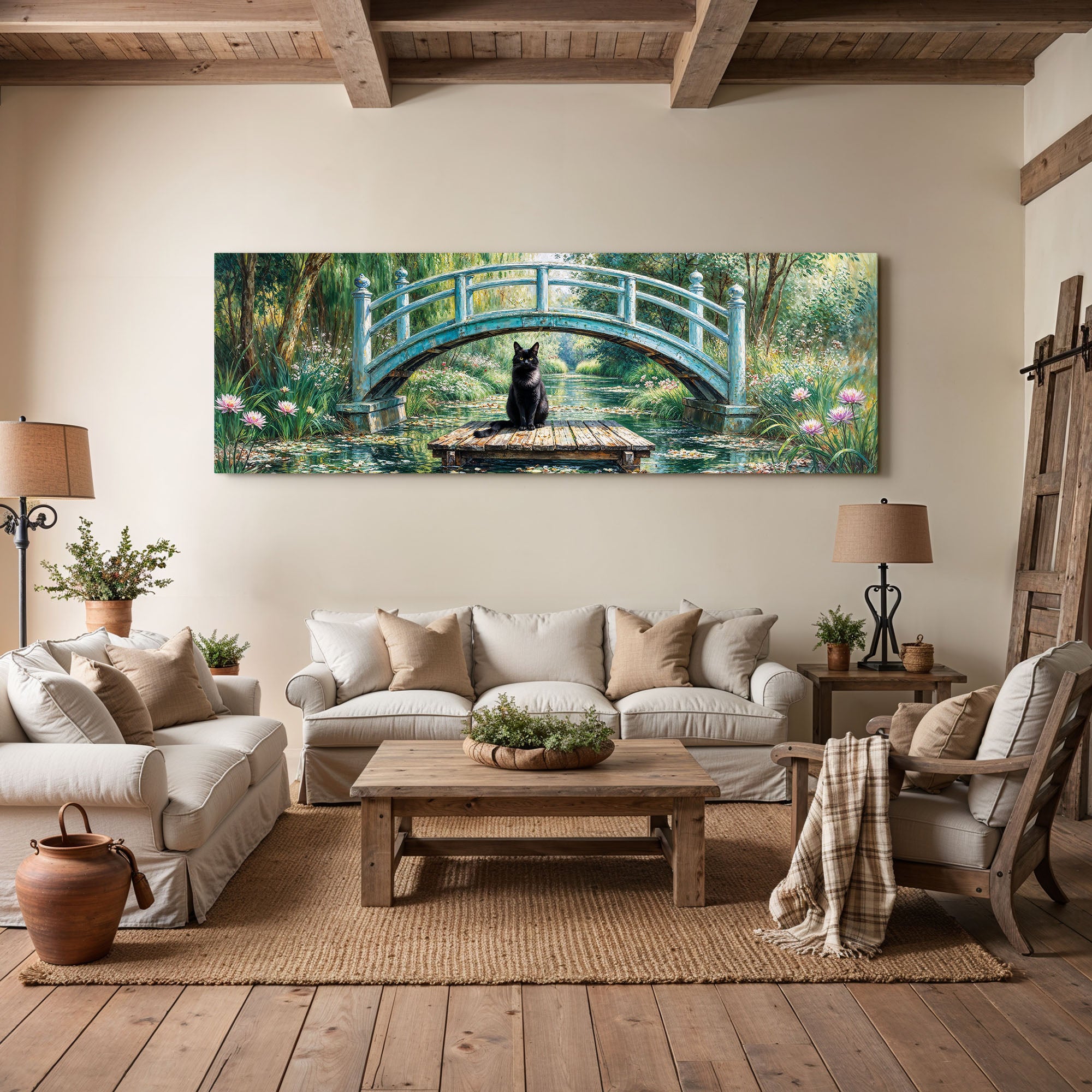 Panoramic Black Cat Monet Artwork