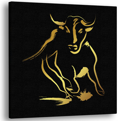 Black & Gold Abstract Bull Art